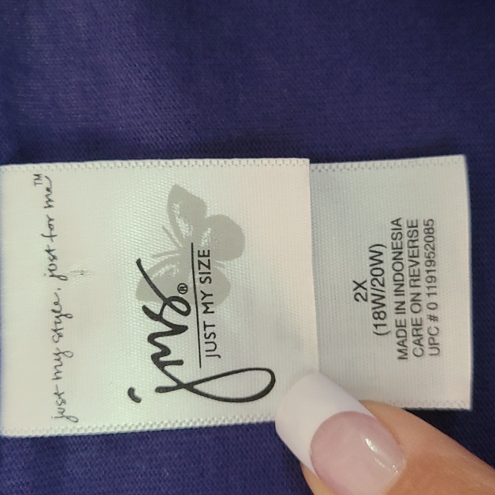 Just My Size V Neck w/Ruffles Tunic Blouse Top. Size 2X.  Purple  NWT - Picture 2 of 8